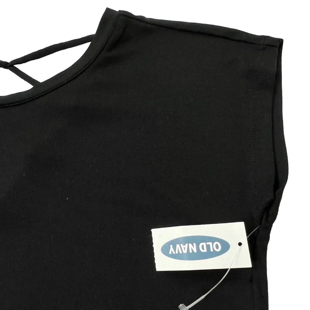Old Navy Luxe Top Short Sleeve Lattice Back‎ Black Jack Girl’s XS
